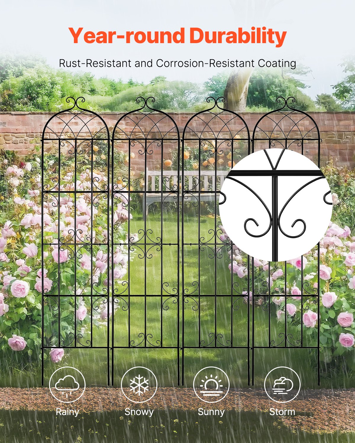 VEVOR Klimplantensteun, 51x220 cm, set van 4 roestvrije metalen trellis voor tuinbloemen, klimrozensteun, komkommersteun, decoratieve clematissteun voor binnenplaatsen en gazons