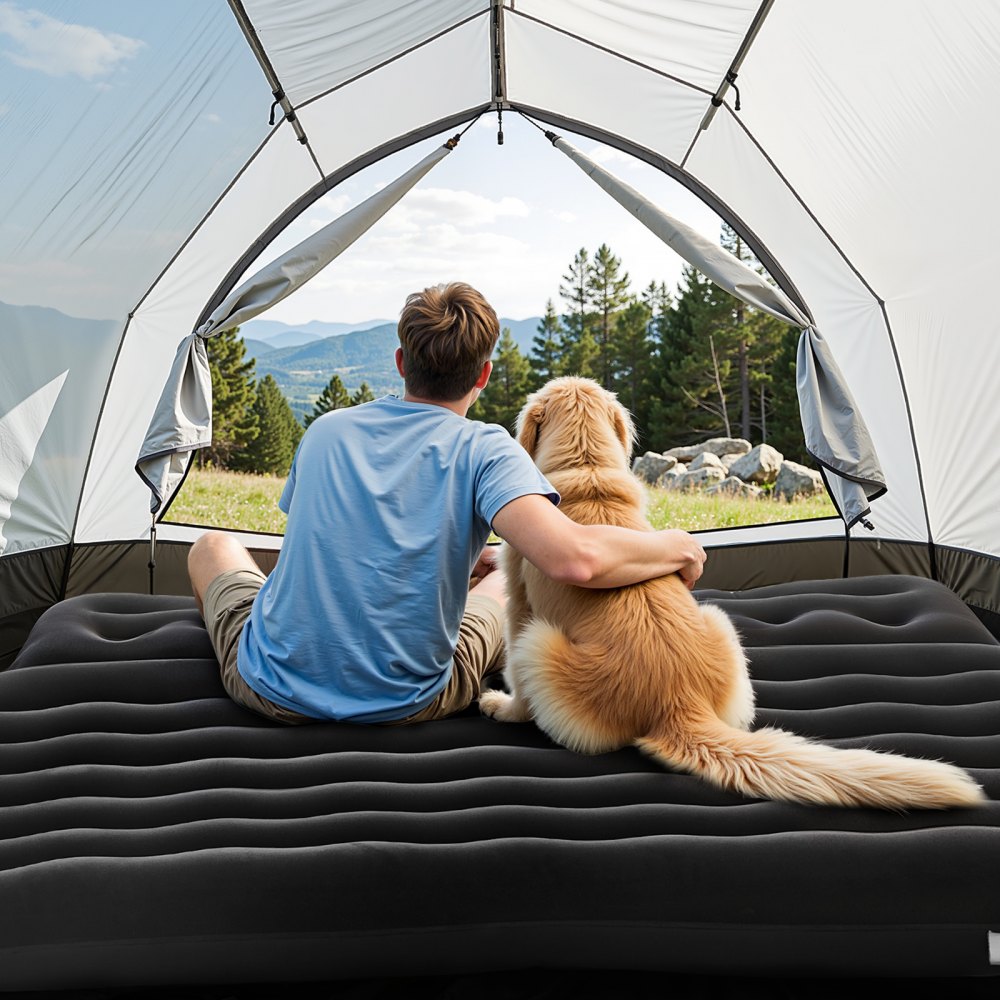 VEVOR Auto Luchtbed Opblaasbaar Campingmatras (Achterbank) Gevlokt Reisbed Draagbare Slaapmat met Luchtpomp & 2 Kussens & Mondstuk & Draagtas voor de meeste SUV MPV Sedans, Zwart