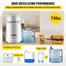 Pure Water Distiller 4L Stainless Steel Inner Water Distillation 750W Water Purifier Filter Water Distillers Machine with Collection Bottle for Offices Homes