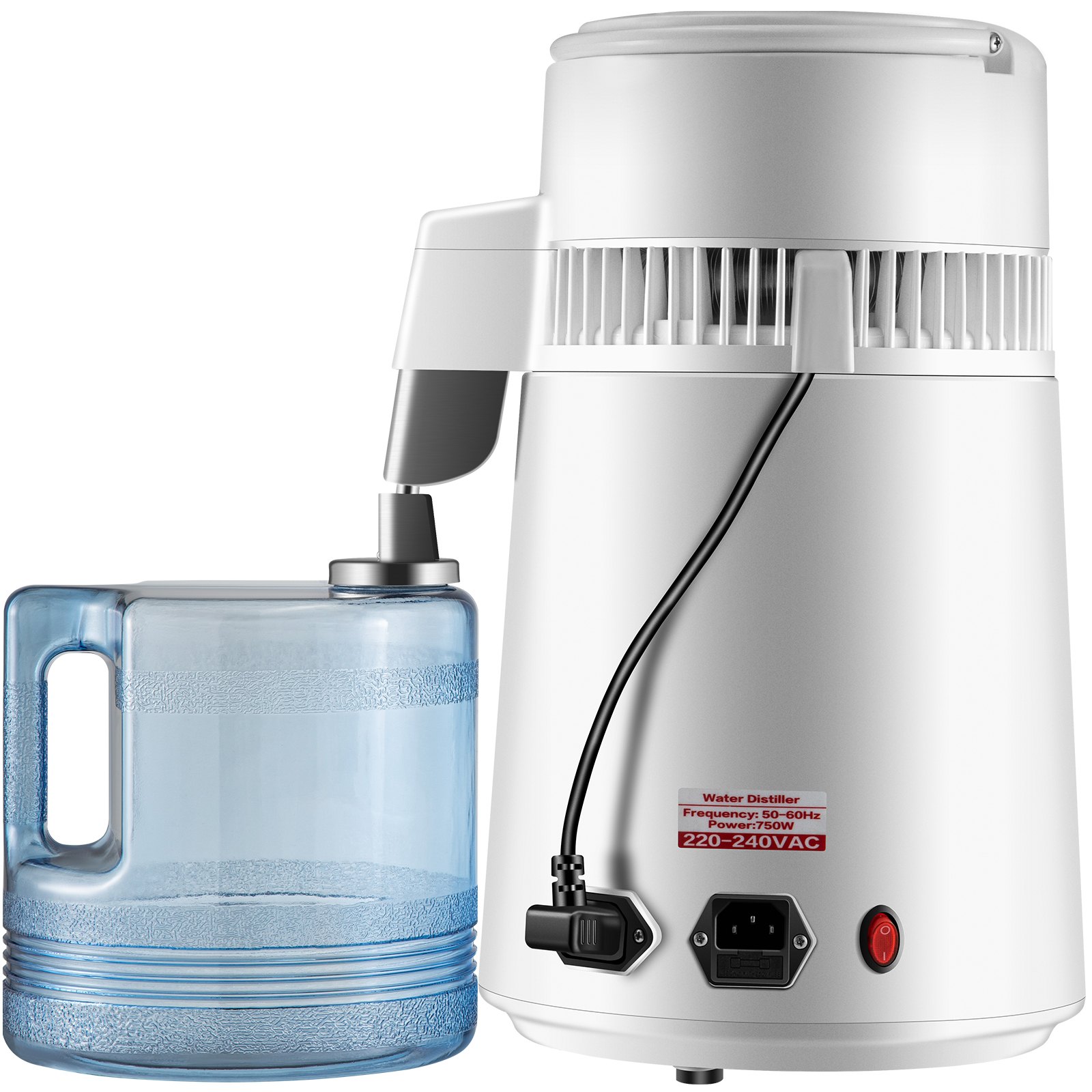 VEVOR Waterdestilleerder Drinkwater, 750 W Waterdestilleerder 1,3 L/H Waterdestilleerder, 304 roestvrij staal Wit Destillatieapparaat met handvat, thermostaat