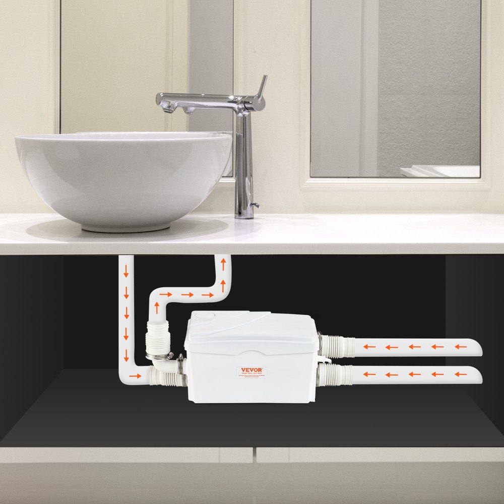 VEVOR pompstation, 350 W, 6000 l/u debiet, 7 m opvoerhoogte, afvalwaterpomp met 3 waterinlaten voor kelder, keuken, gootsteen, douche, badkuip, afvoer van afvalwater in de wasruimte, vaatwasser
