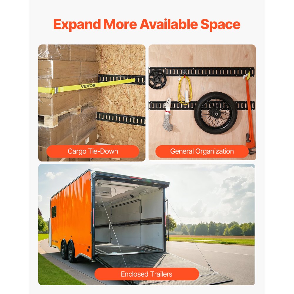 VEVOR E Track Tie Down Rail Kit, 5' Steel Rails, 4 Pack, Secure Cargo & Heavy Loads Up to 2000 lbs, Heavy Duty Etrack Rails with Screws for Garages, Vans, Trailers, Motorcycle Tie Downs, ATV Mountings