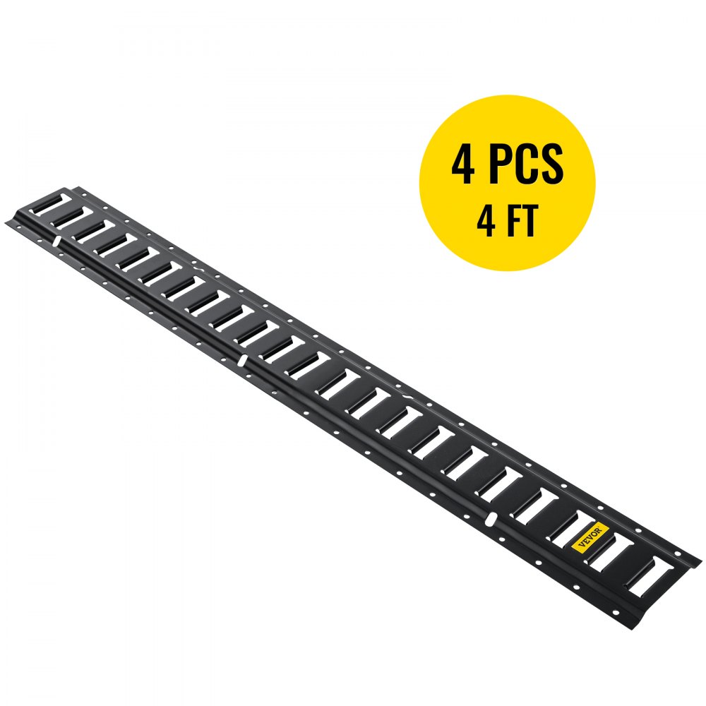 VEVOR E-Track Tie-Down Rail, 4PCS 4-FT Steel Rails with Standard 1" x 2.5" Slots, Compatible with O and D Rings & Tie-Offs and Ratchet Straps & Hooked Chains, for Cargo and Heavy Equipment Securing
