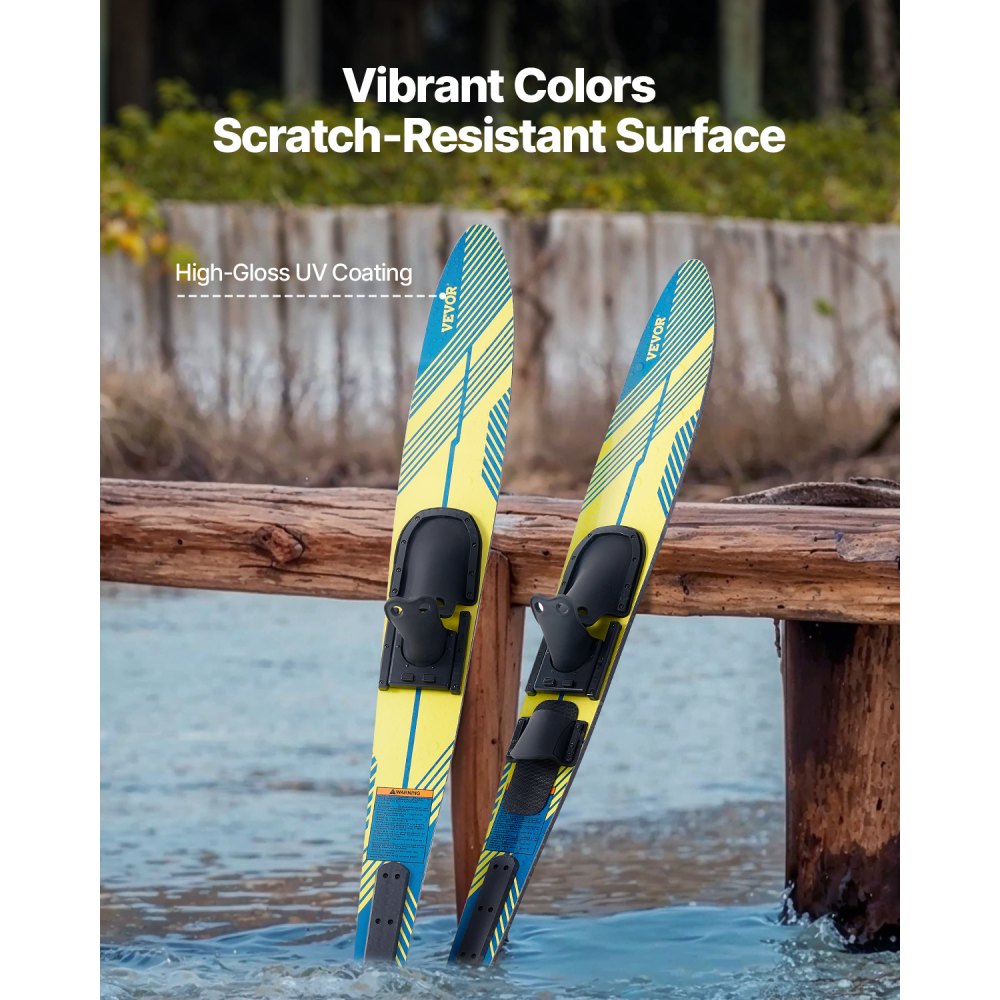 VEVOR Water Skis 150 cm / 59 inch, Water Ski with X-7 Adjustable Horseshoe Bindings & Padded Rear Toe Plate, High-gloss UV Coating Waterskis Combo for Adults Up to 136 kg