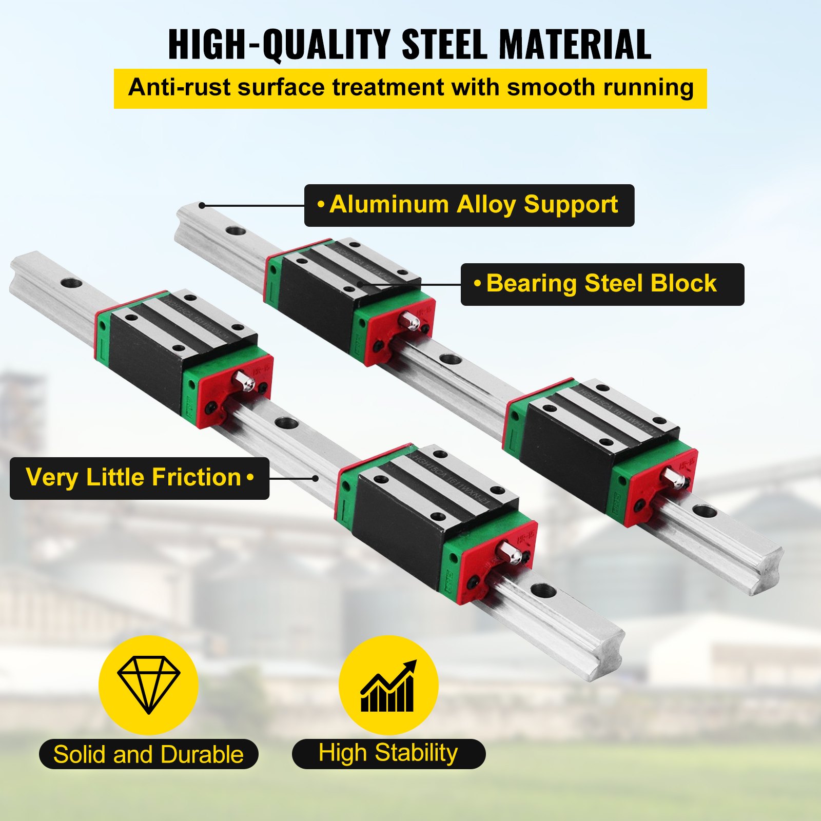 VEVOR Linear Rail 2Pcs 15-300mm Linear Guideway Rail + 4x Square Block CNC Set Bearing Smooth Motion High Rigidity Lathes