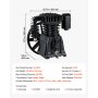 VEVOR luchtcompressorpompkop 5 pk 10 bar zuigerpompkop met 2 cilinders, compressorunit voor werkplaats en garage, gietijzeren vervangingskop, eentraps, 351 l/min luchtdebiet, met poelie
