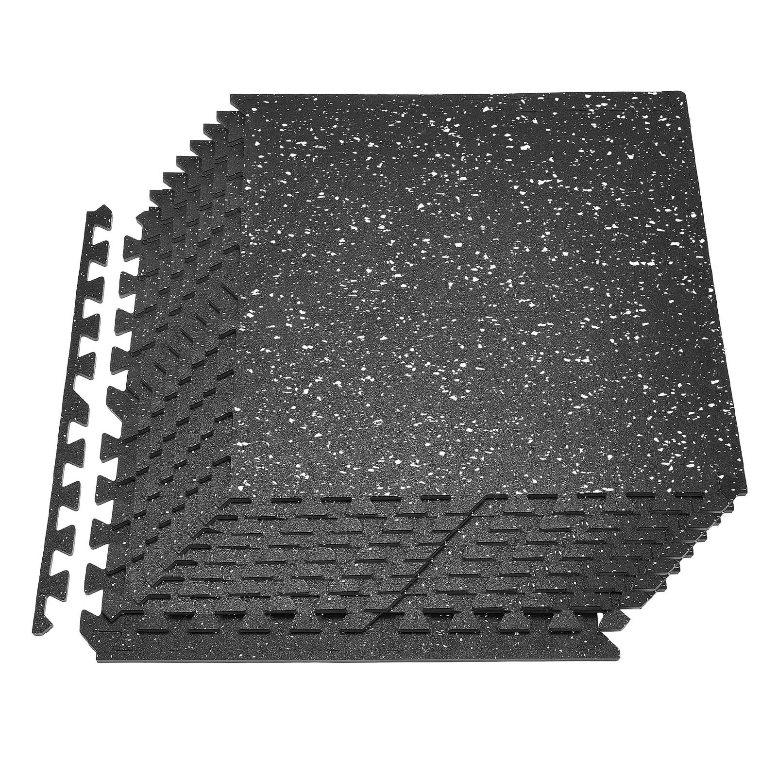VEVOR 12 x Puzzelmat Vloerbeschermingsmat 610 x 610 x 10 mm, Hoogwaardige EVA-schuimmat, In elkaar grijpende fitnessmat, gymnastiekmat, sportmat, trainingsmat (zwart) met witte stippen
