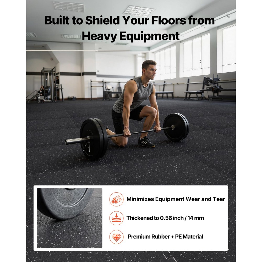 VEVOR 12 x Puzzelmat Vloerbeschermingsmat 610 x 610 x 14 mm, Hoogwaardige EVA-schuimmat, In elkaar grijpende fitnessmat, gymnastiekmat, sportmat, trainingsmat (zwart) met witte stippen