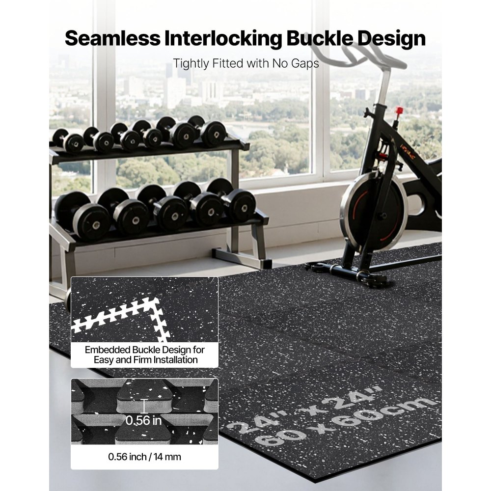 VEVOR 12 x Puzzelmat Vloerbeschermingsmat 610 x 610 x 14 mm, Hoogwaardige EVA-schuimmat, In elkaar grijpende fitnessmat, gymnastiekmat, sportmat, trainingsmat (zwart) met witte stippen