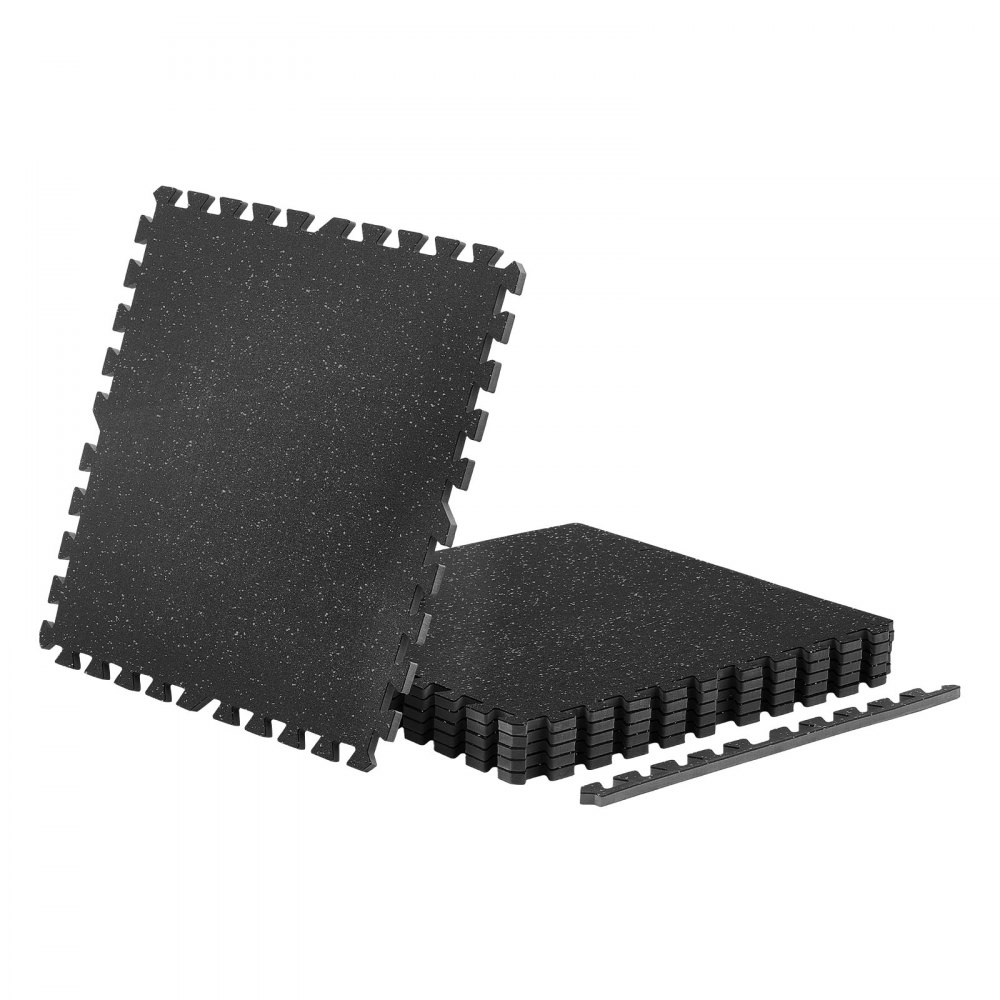 VEVOR 6 x Puzzelmat Vloerbeschermingsmat 610 x 610 x 14 mm, Hoogwaardige EVA-schuimmat, In elkaar grijpende fitnessmat, gymnastiekmat, sportmat, trainingsmat (zwart) met grijze stippen