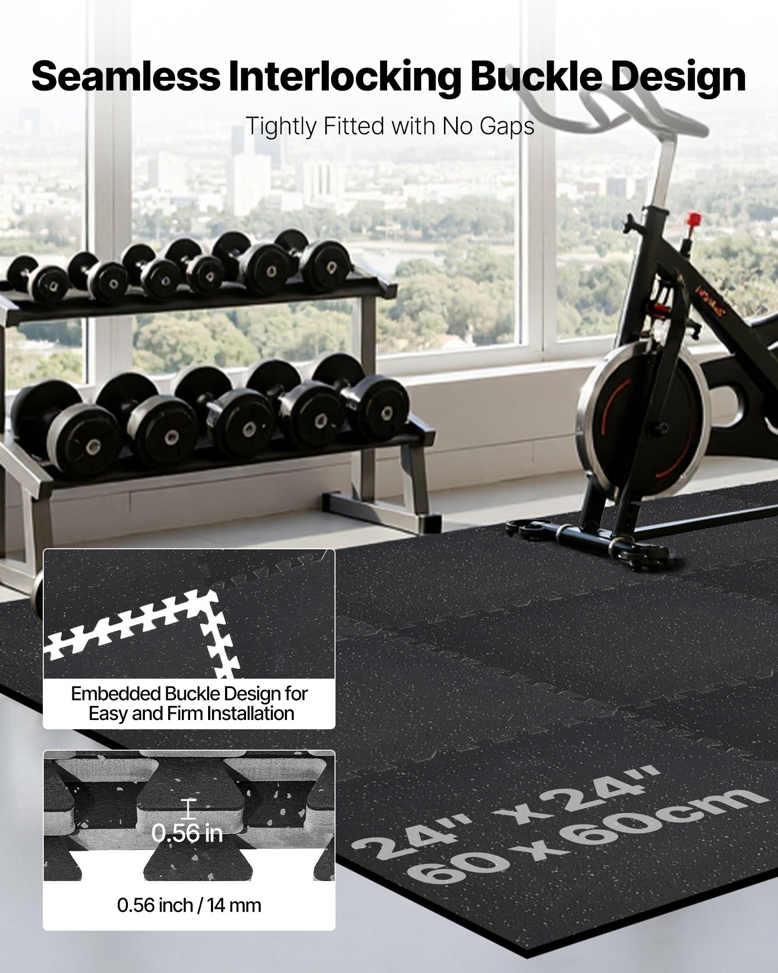 VEVOR 6 x Puzzelmat Vloerbeschermingsmat 610 x 610 x 14 mm, Hoogwaardige EVA-schuimmat, In elkaar grijpende fitnessmat, gymnastiekmat, sportmat, trainingsmat (zwart) met grijze stippen