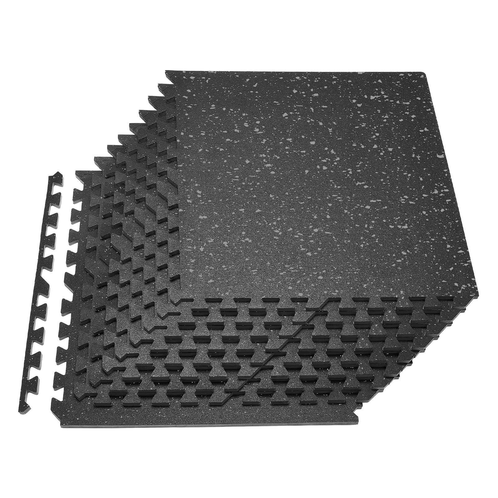 VEVOR 12 x Puzzelmat Vloerbeschermingsmat 610 x 610 x 14 mm, Hoogwaardige EVA-schuimmat, In elkaar grijpende fitnessmat, gymnastiekmat, sportmat, trainingsmat (zwart) met grijze stippen