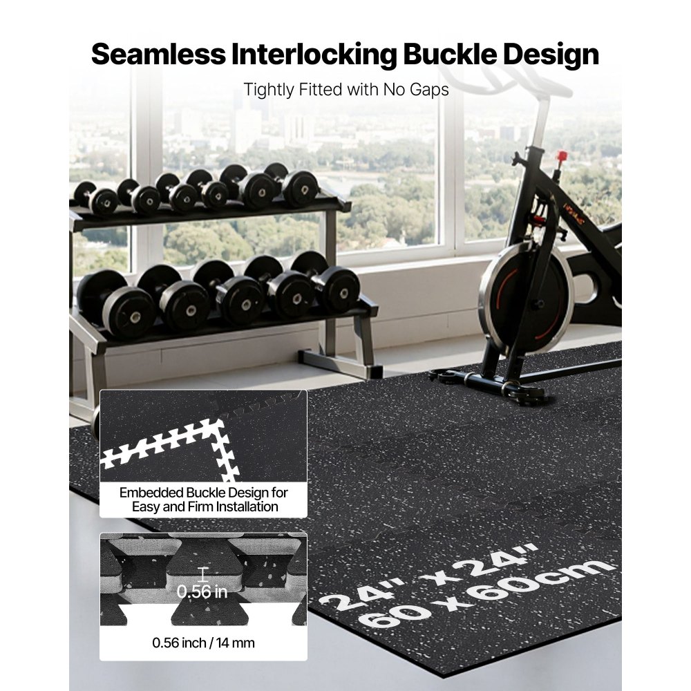 VEVOR Puzzle Exercise Mat, 24 PCS Fitness Equipment Mats, 610 x 610 x 14 mm, High-Density EVA Foam Mats Set, Interlocking Rubber Soft Tiles, Protective Floor Padding with Gray Dots for Home Gym Office