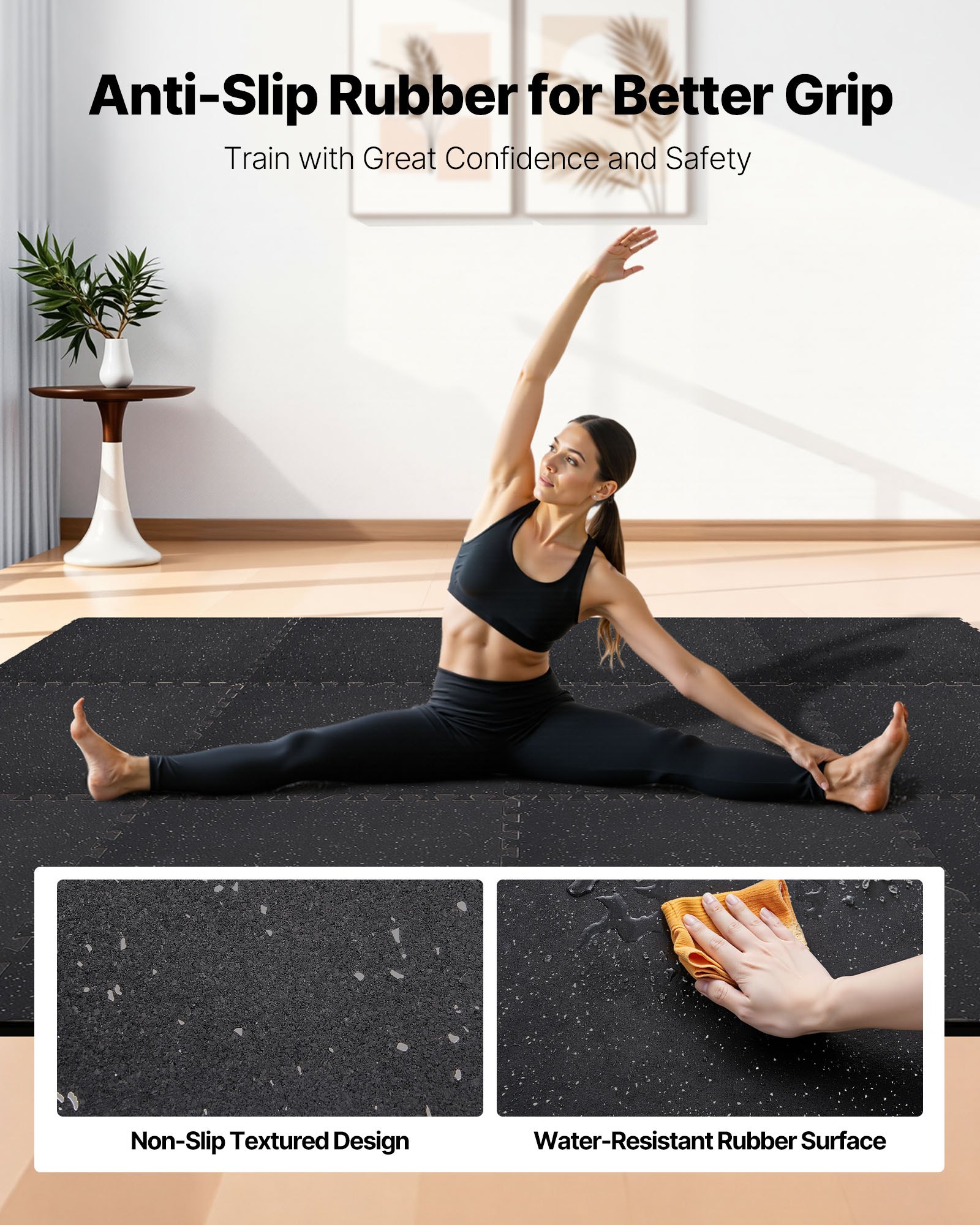 VEVOR 24 x Puzzelmat Vloerbeschermingsmat 610 x 610 x 14 mm, Hoogwaardige EVA-schuimmat, In elkaar grijpende fitnessmat, gymnastiekmat, sportmat, trainingsmat (zwart) met grijze stippen