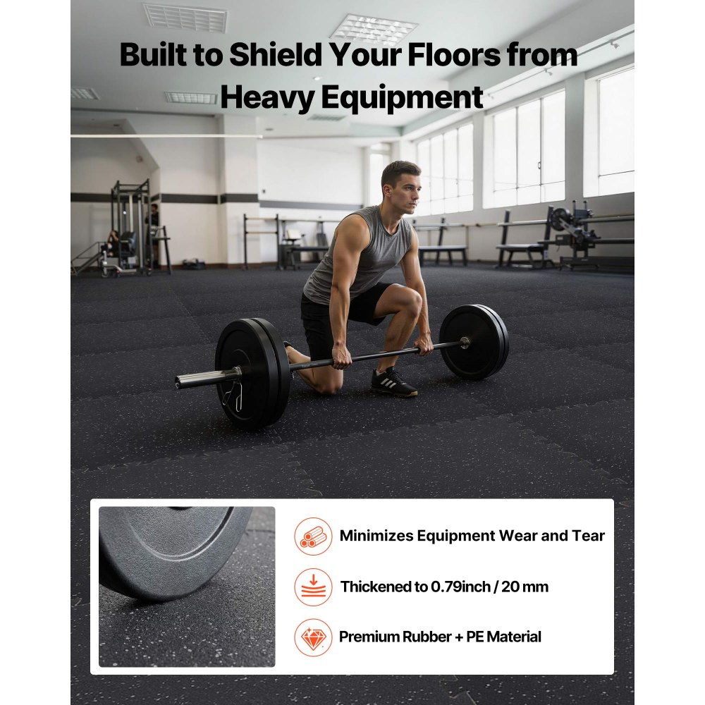 VEVOR 12 x Puzzelmat Vloerbeschermingsmat 61 x 61 x 2 cm, Hoogwaardige EVA-schuimmat, In elkaar grijpende fitnessmat, gymnastiekmat, sportmat, trainingsmat (Zwart) met grijze stippen