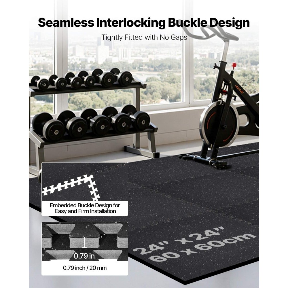 VEVOR 12 x Puzzelmat Vloerbeschermingsmat 61 x 61 x 2 cm, Hoogwaardige EVA-schuimmat, In elkaar grijpende fitnessmat, gymnastiekmat, sportmat, trainingsmat (Zwart) met grijze stippen