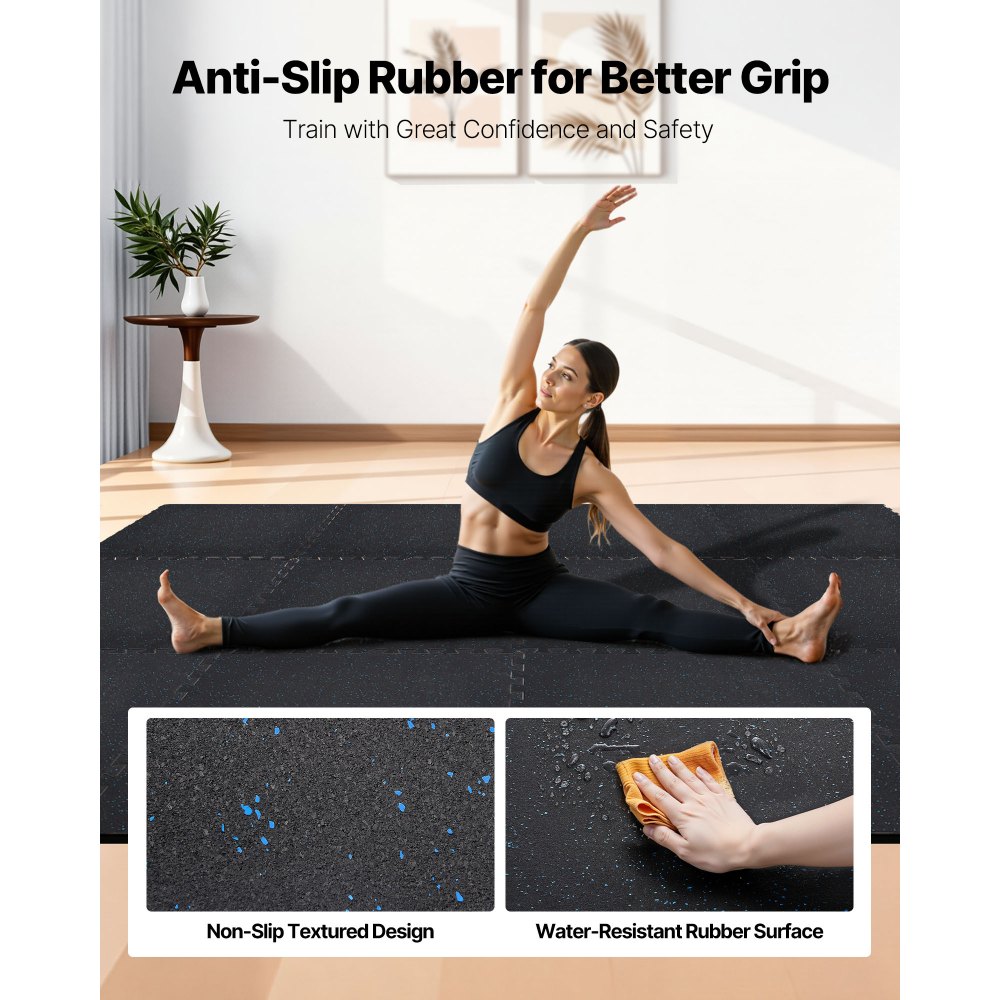 VEVOR 24 x Puzzelmat Vloerbeschermingsmat 610 x 610 x 10 mm, Hoogwaardige EVA-schuimmat, In elkaar grijpende fitnessmat, gymnastiekmat, sportmat, trainingsmat (zwart) met blauwe stippen