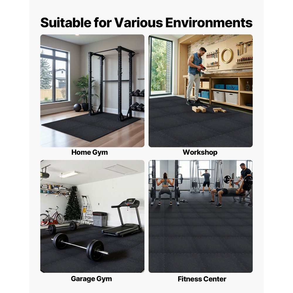 VEVOR 24 x Puzzelmat Vloerbeschermingsmat 610 x 610 x 10 mm, Hoogwaardige EVA-schuimmat, In elkaar grijpende fitnessmat, gymnastiekmat, sportmat, trainingsmat (zwart) met blauwe stippen