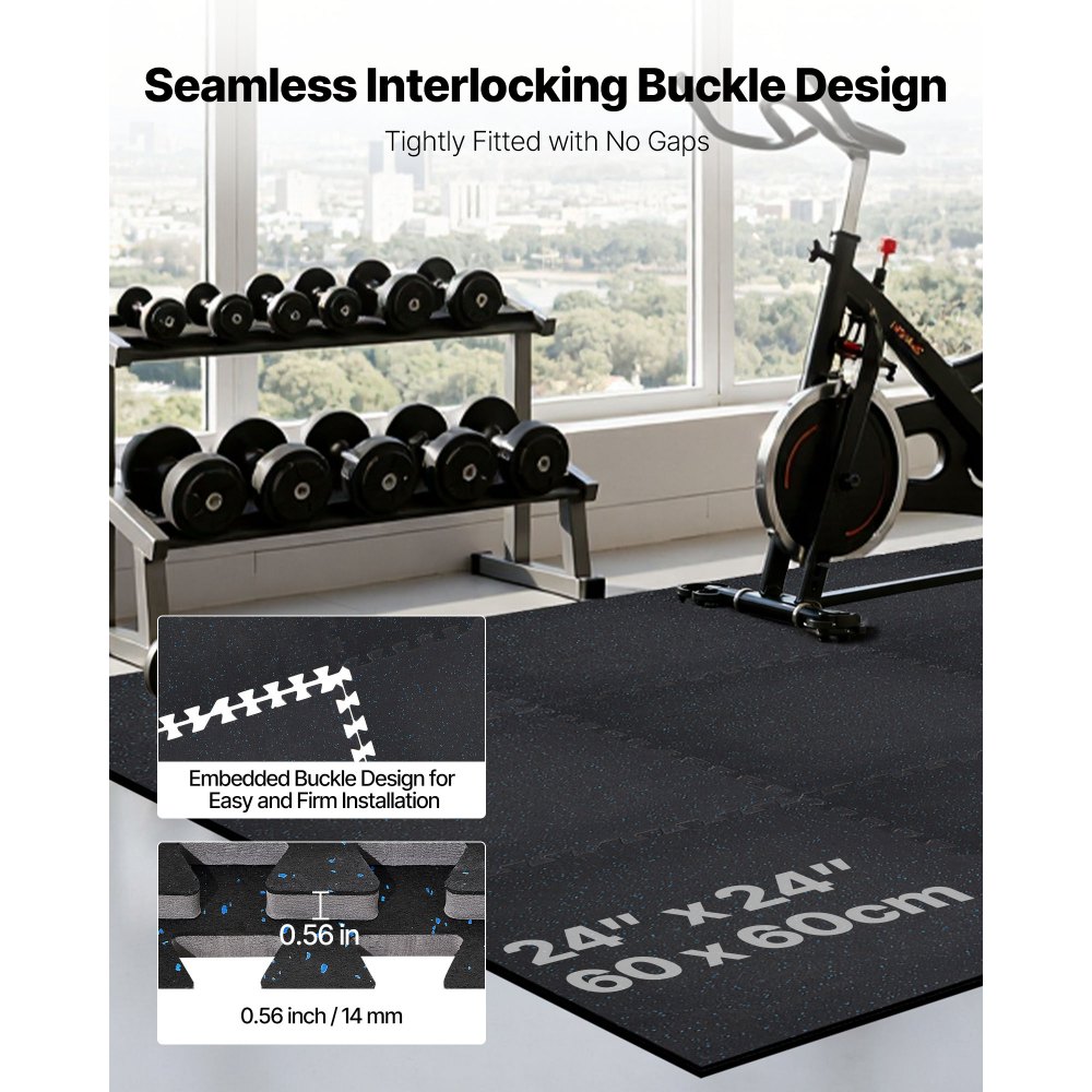 VEVOR 24 x Puzzelmat Vloerbeschermingsmat 610 x 610 x 14 mm, Hoogwaardige EVA-schuimmat, In elkaar grijpende fitnessmat, gymnastiekmat, sportmat, trainingsmat (zwart) met blauwe stippen