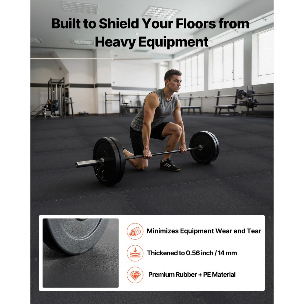 VEVOR 24 x Puzzelmat Vloerbeschermingsmat 610 x 610 x 14 mm, Hoogwaardige EVA-schuimmat, In elkaar grijpende fitnessmat, gymnastiekmat, sportmat, trainingsmat voor thuisgymnastiek, zwart