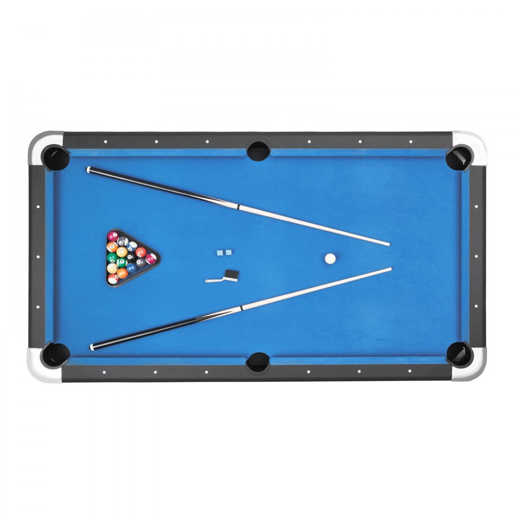 VEVOR Pooltafel 213 cm Moderne speeltafel met verstelbare poten, complete set inclusief ballen/keu's/standaards/krijt/borstel, voor speelkamer/recreatieruimtes zwart met blauw kleed