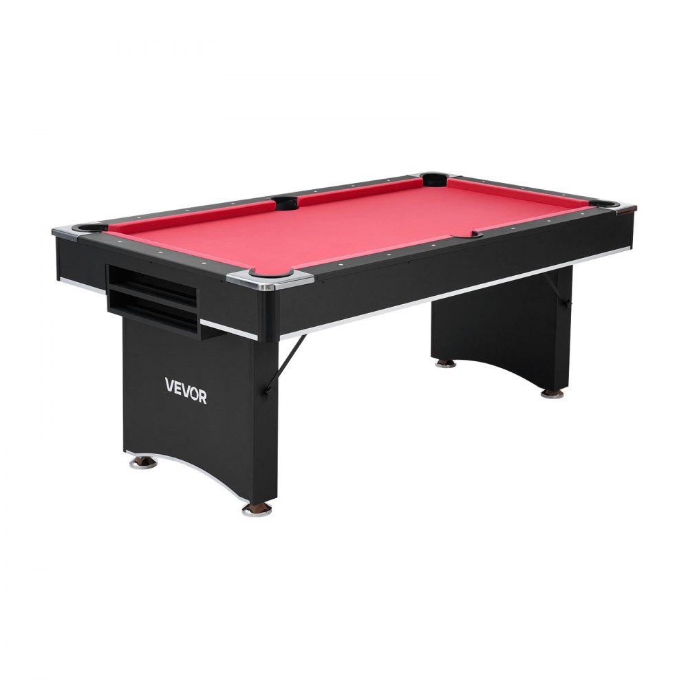VEVOR Pool Table, 183cm Portable Billiards Tables, Adjustable Feet Stable Game Table, Entertainment Set Includes Ball, Cue, Rack, Chalk and Brush, Black with Red Cloth, for Family Use, Recreation Room