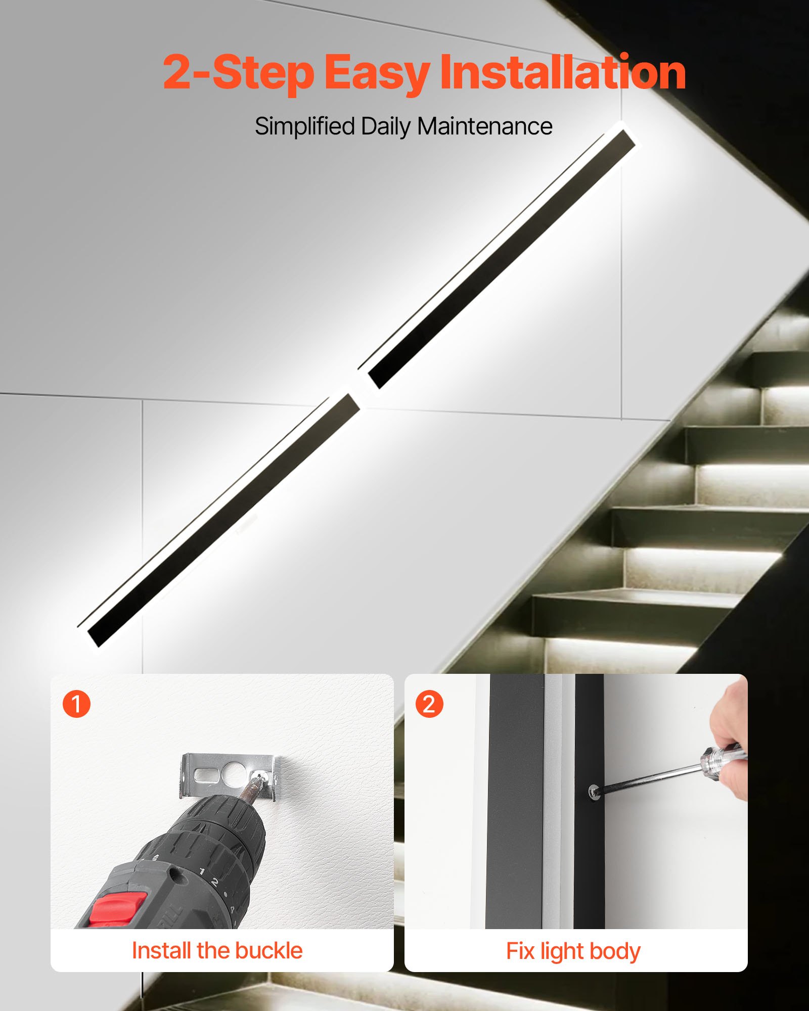 VEVOR Outdoor Wall Lights, 2 Pack, 47.2 Inch Long Strip Modern Exterior Wall Sconce Light Fixtures, 2700K-6000K, IP65 Waterproof Anti-Rust, Dimmable Outside Wall Mount Lighting, for House Porch Garage