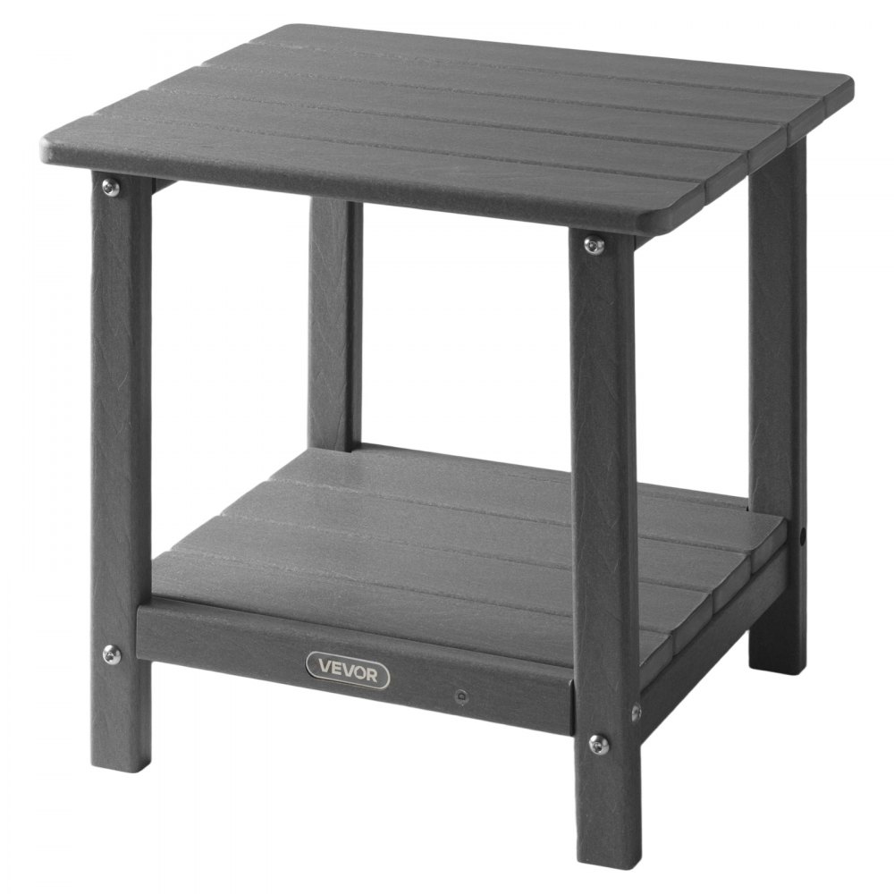 VEVOR Outdoor Side Table, 17.72W x 14.96D x 17.32H Inch, Double Layer HDPE Outside End Table for Easy Maintenance, Withstand Harsh Weather, Fit for Patio, Pool, Beach, Porch, Indoor, Backyard, Grey