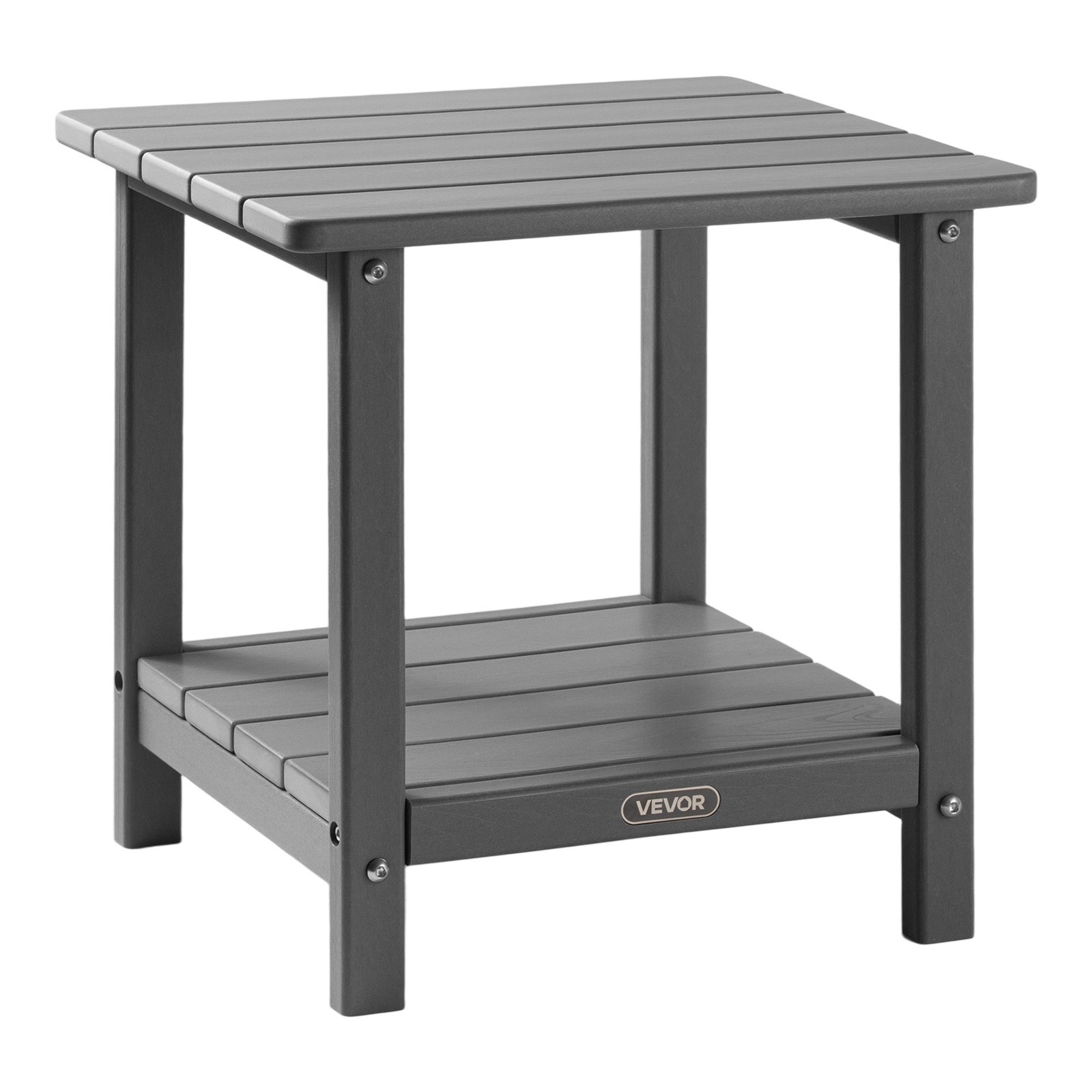 VEVOR Outdoor Side Table, 17.72W x 14.96D x 17.32H Inch, Double Layer HDPE Outside End Table for Easy Maintenance, Withstand Harsh Weather, Fit for Patio, Pool, Beach, Porch, Indoor, Backyard, Grey