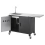 VEVOR Outdoor Grill Cart with Sink and Storage Cabinet, 132 cm Grill Table, Waterproof Kitchen Island with Stainless Steel Top, Spice Rack, Wheel, Movable Food Prep Station for Patio Bar Backyard BBQ