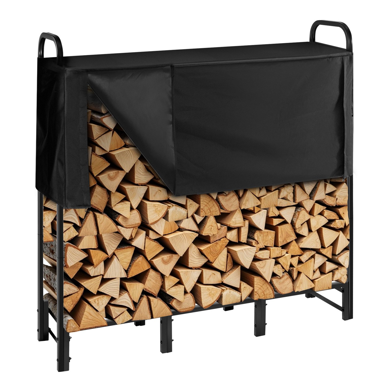 VEVOR Metalen haardhoutrek, 122x32x118 cm, haardhoutrek, haardhoutberging van vierkante buis, max. draagvermogen 181 kg, haardhoutrek, haardhoutopslag, stapelhulp voor veranda's, terrassen en tuinen