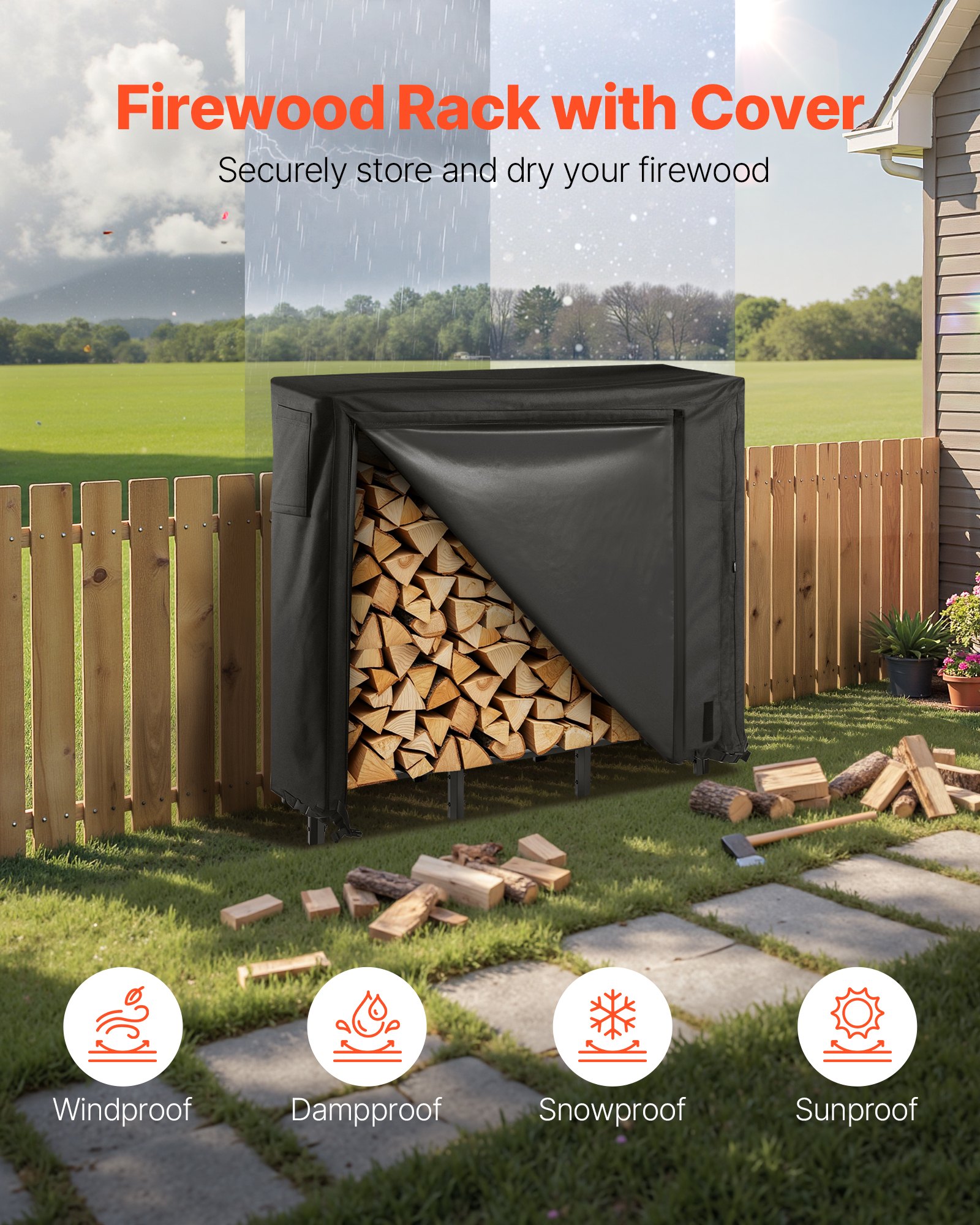 VEVOR Metalen haardhoutrek, 122x32x118 cm, haardhoutrek, haardhoutberging, max. draagvermogen 181 kg, haardhoutrek, haardhoutopslag, stapelhulp voor veranda's, patio's en tuinen