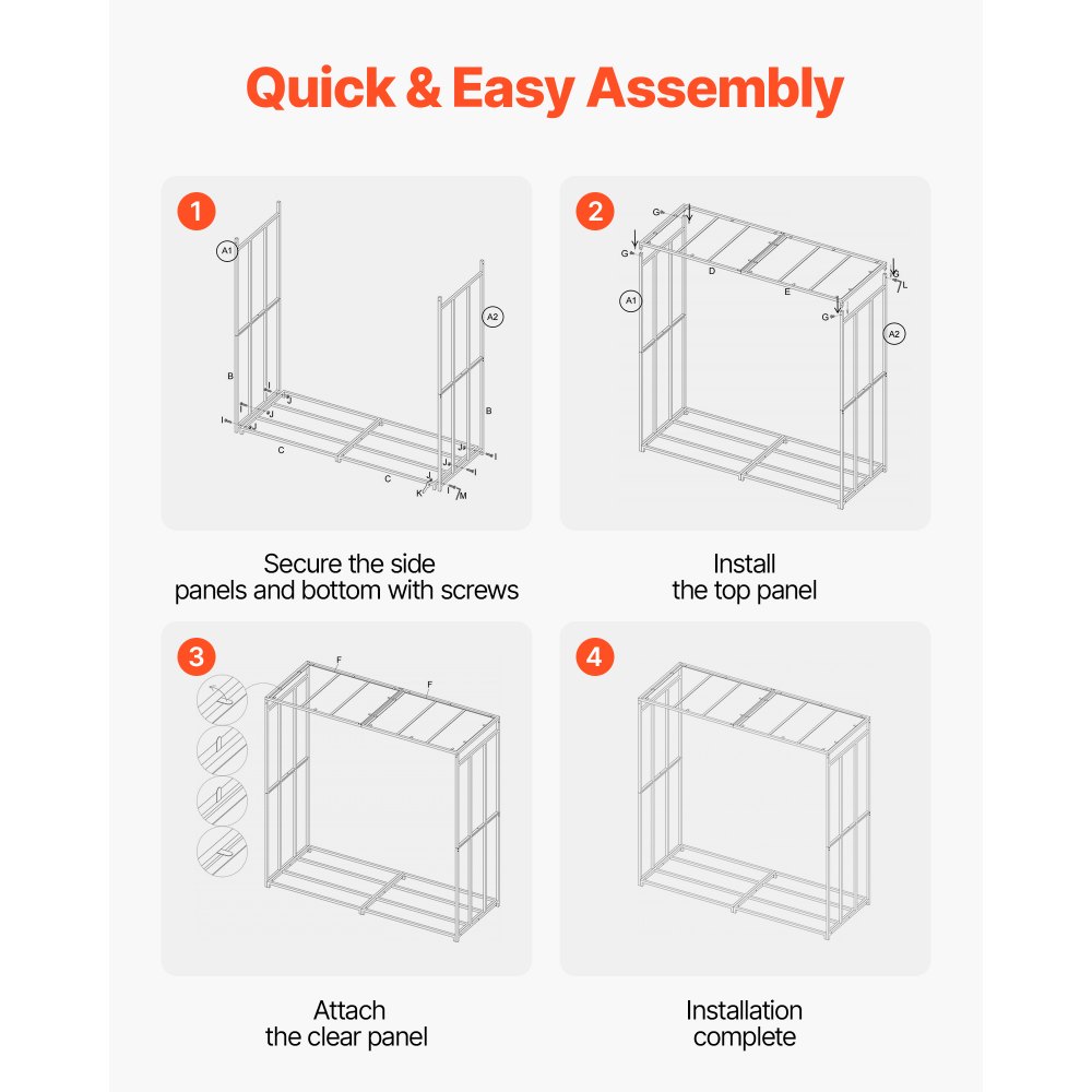 VEVOR Metalen haardhoutrek, 1850x700x1800 mm, haardhoutrek, houtopslag, max. belasting 300 kg, haardhoutrek, haardhoutopslag, stapelhulp voor open haard, terras, achtertuin