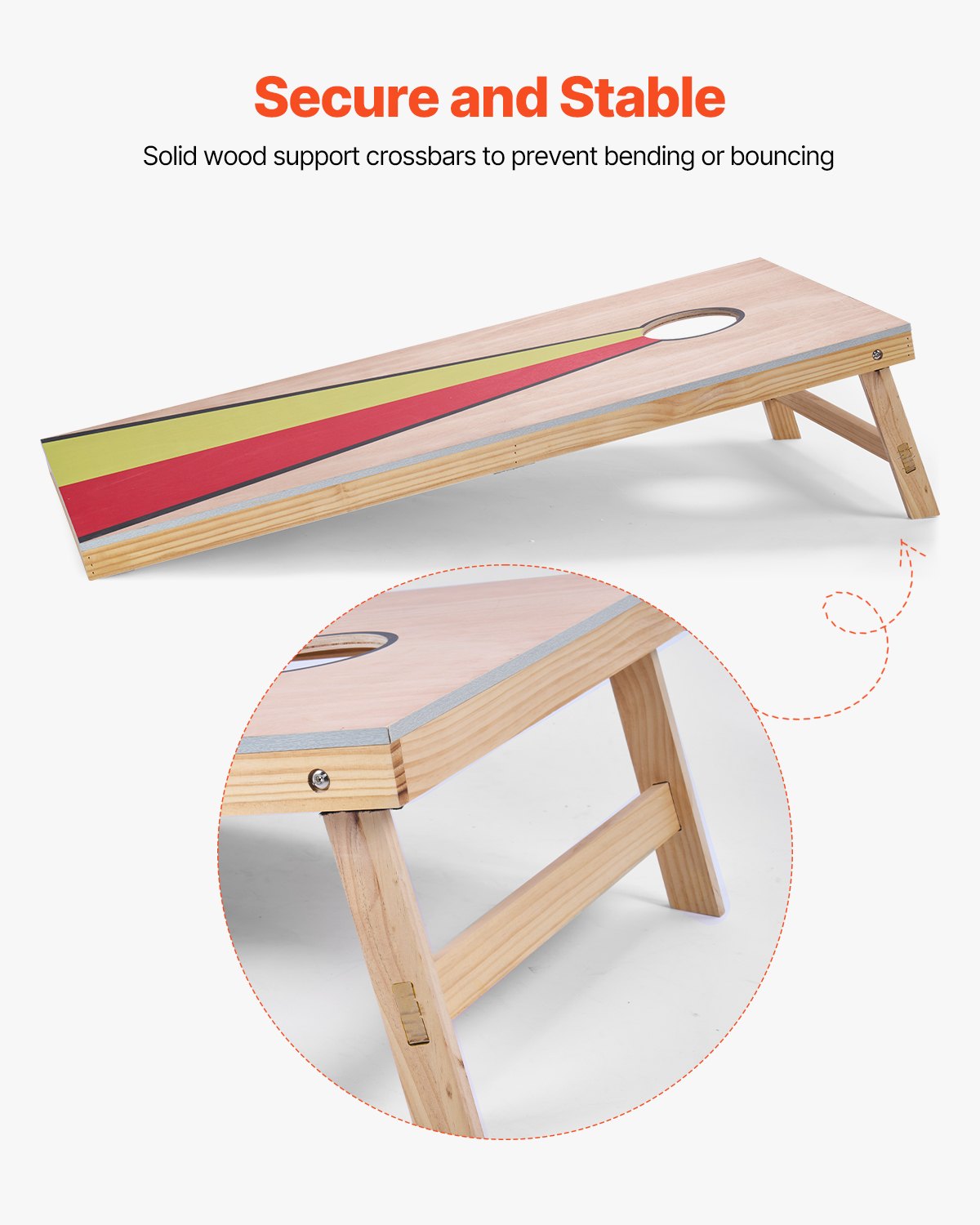 VEVOR Cornhole-spelset (1255 x 600 x 302 mm) Cornhole-spelborden, draagbaar werpbord van massief hout, cornhole-spel voor volwassenen, inclusief 8 zitzakken en handvat, voor kamperen in de tuin