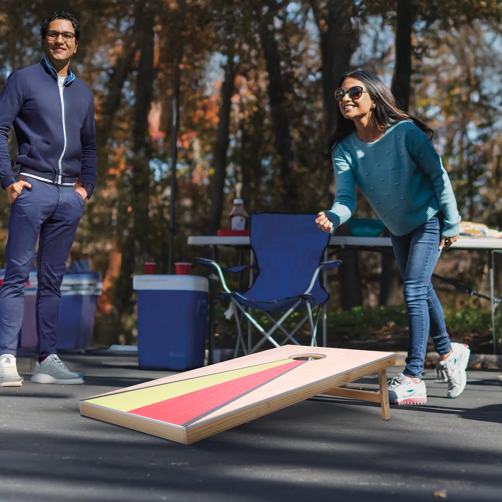 VEVOR Cornhole-spelset (1255 x 600 x 302 mm) Cornhole-spelborden, draagbaar werpbord van massief hout, cornhole-spel voor volwassenen, inclusief 8 zitzakken en handvat, voor kamperen in de tuin