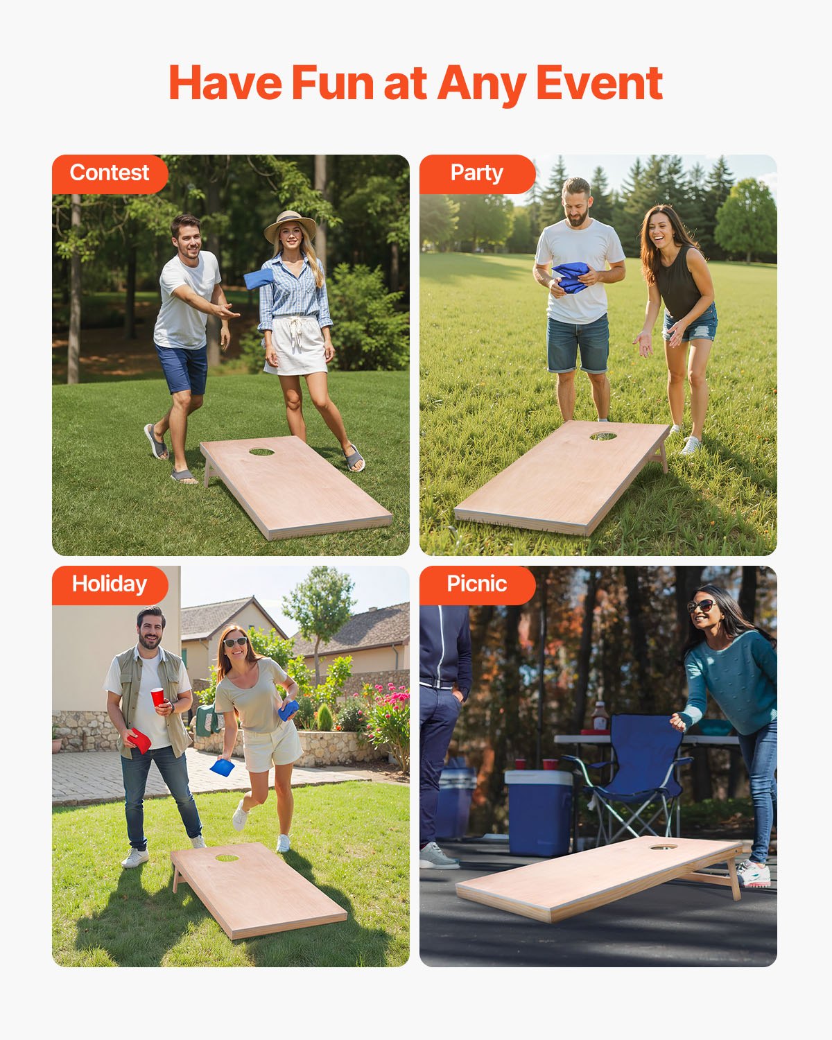 VEVOR Cornhole-spelset (1255 x 600 x 302 mm) Cornhole-spelborden, draagbaar werpbord van massief hout, cornhole-spel voor volwassenen, inclusief draagtas, voor tuin, achtertuin, strand, kamperen