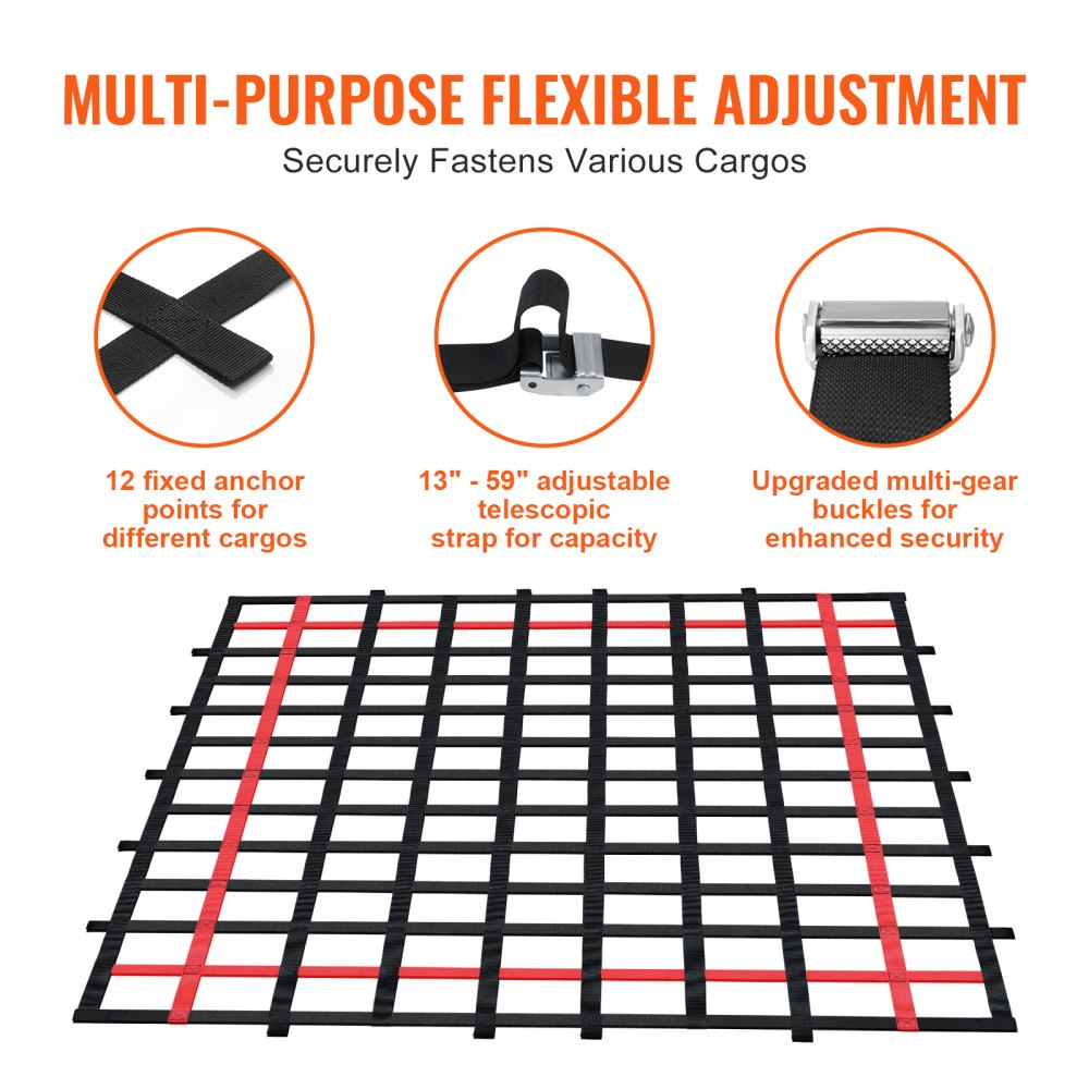 VEVOR Cargo Net, 96 in x 72 in, Heavy Duty Truck Cargo Net for Truck Bed, 4 Adjustable Straps with Buckles and S-Hooks, Wear-resistant & Weather-proof, Suitable for Pickup, Truck, Jeep, SUV, Boat