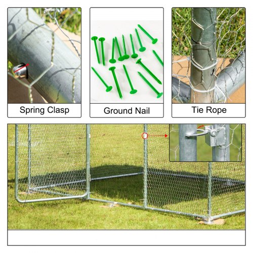 VEVOR Kippenhok Buiten 2.9 x 1.98 x 1.82 m Kippenhok Gegalvaniseerd Staal met Hoes, Buisdiameter 32 mm Kippenkooi Maasdiameter 25 mm Kippenren voor Kippen, Eenden, Duiven, Konijnen, Cavia's, Honden