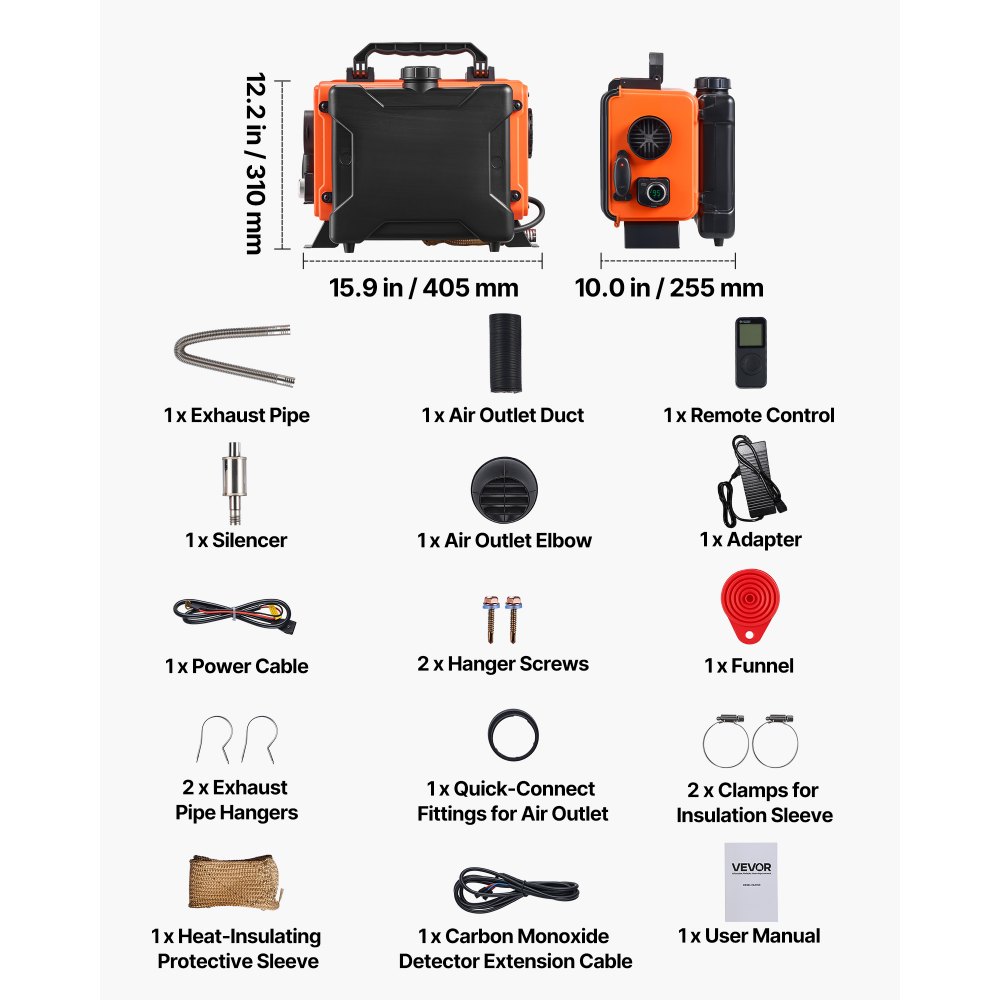 VEVOR Diesel Luchtverwarmer 5-8KW DC 12 V/24 V Draagbare Standkachel (Alles-in-één) met afstandsbediening en LCD-scherm, Laag geluidsniveau, 4,5 L Brandstoftank voor Vrachtwagens en Campers