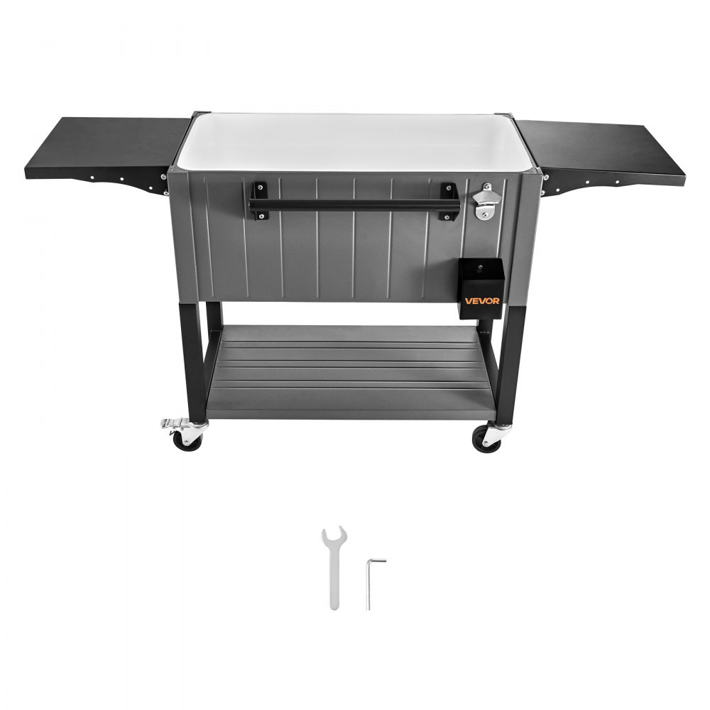 VEVOR 75,71L koelwagen voor dranken, tot 50 flessen/110 blikjes, zijwagen voor terrasfeesten en bars met bodem- en zijplanken, flesopener en deksel, drankenkoeler, zwart