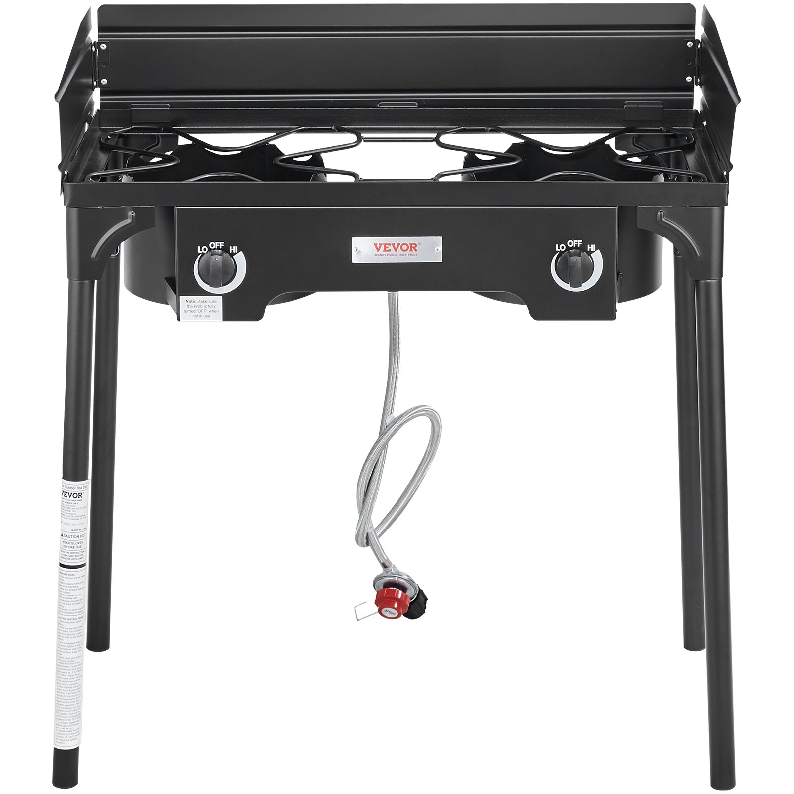 VEVOR outdoor kampeerfornuis, vloeibaar gas gasfornuis, 78 x 40 x 90 cm dubbelpits campingfornuis krukfornuis, 60.000 BTU wokbrander gasfornuis houseparty camping campinggasfornuis incl. gasslang