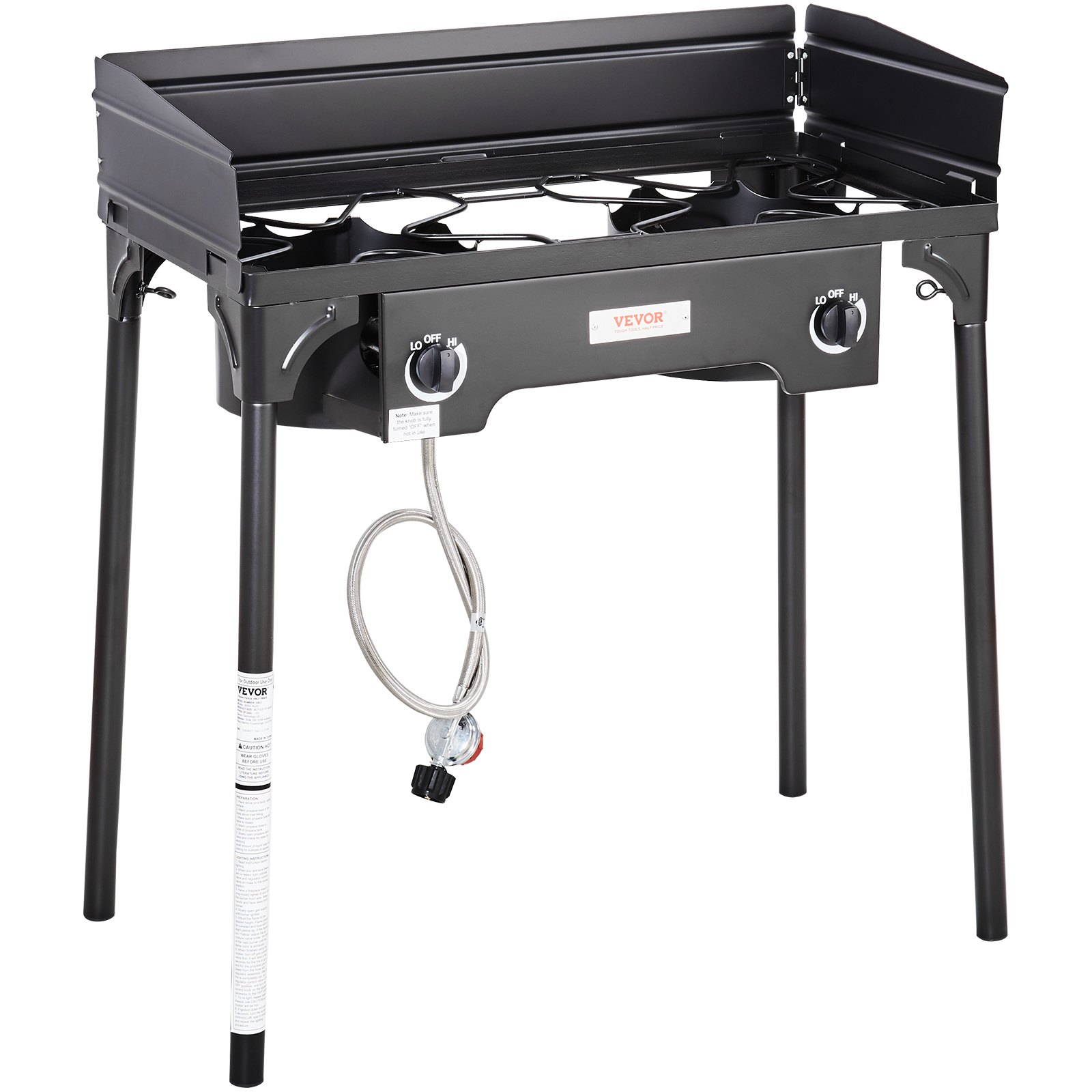 VEVOR outdoor kampeerfornuis, vloeibaar gas gasfornuis, 78 x 40 x 90 cm dubbelpits campingfornuis krukfornuis, 60.000 BTU wokbrander gasfornuis houseparty camping campinggasfornuis incl. gasslang