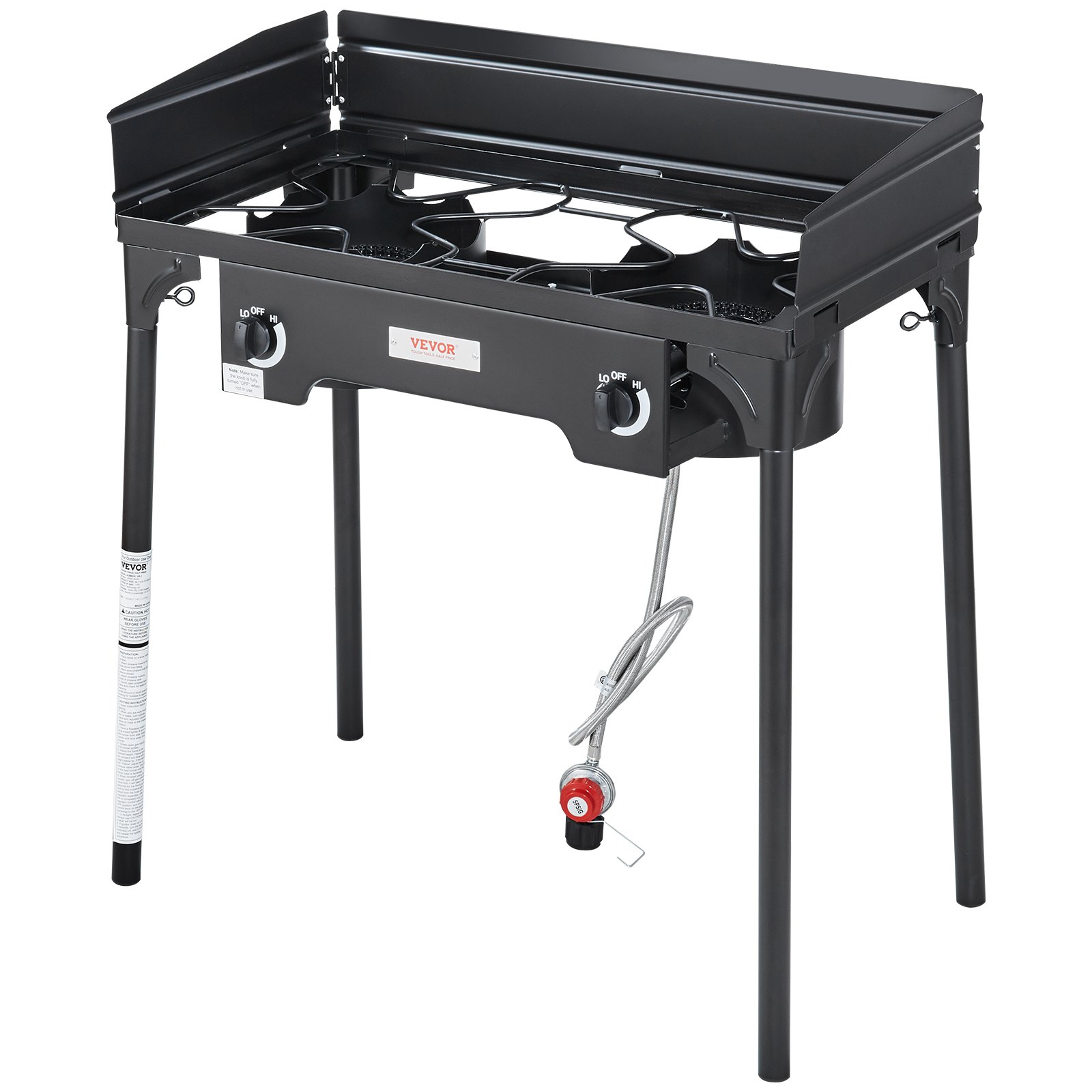 VEVOR outdoor kampeerfornuis, vloeibaar gas gasfornuis, 78 x 40 x 90 cm dubbelpits campingfornuis krukfornuis, 60.000 BTU wokbrander gasfornuis houseparty camping campinggasfornuis incl. gasslang