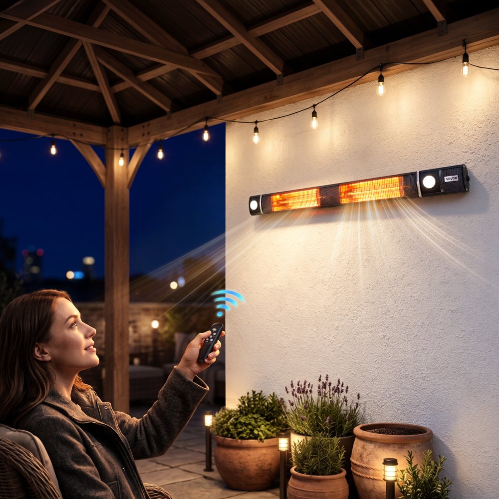 VEVOR Infraroodkachel 3000W met wifi-bediening, wandmontage, infraroodkachel voor tuin, terras en balkon, afstandsbediening en knopbediening, 3 warmtestanden, IP55-bescherming, aluminiumlegering