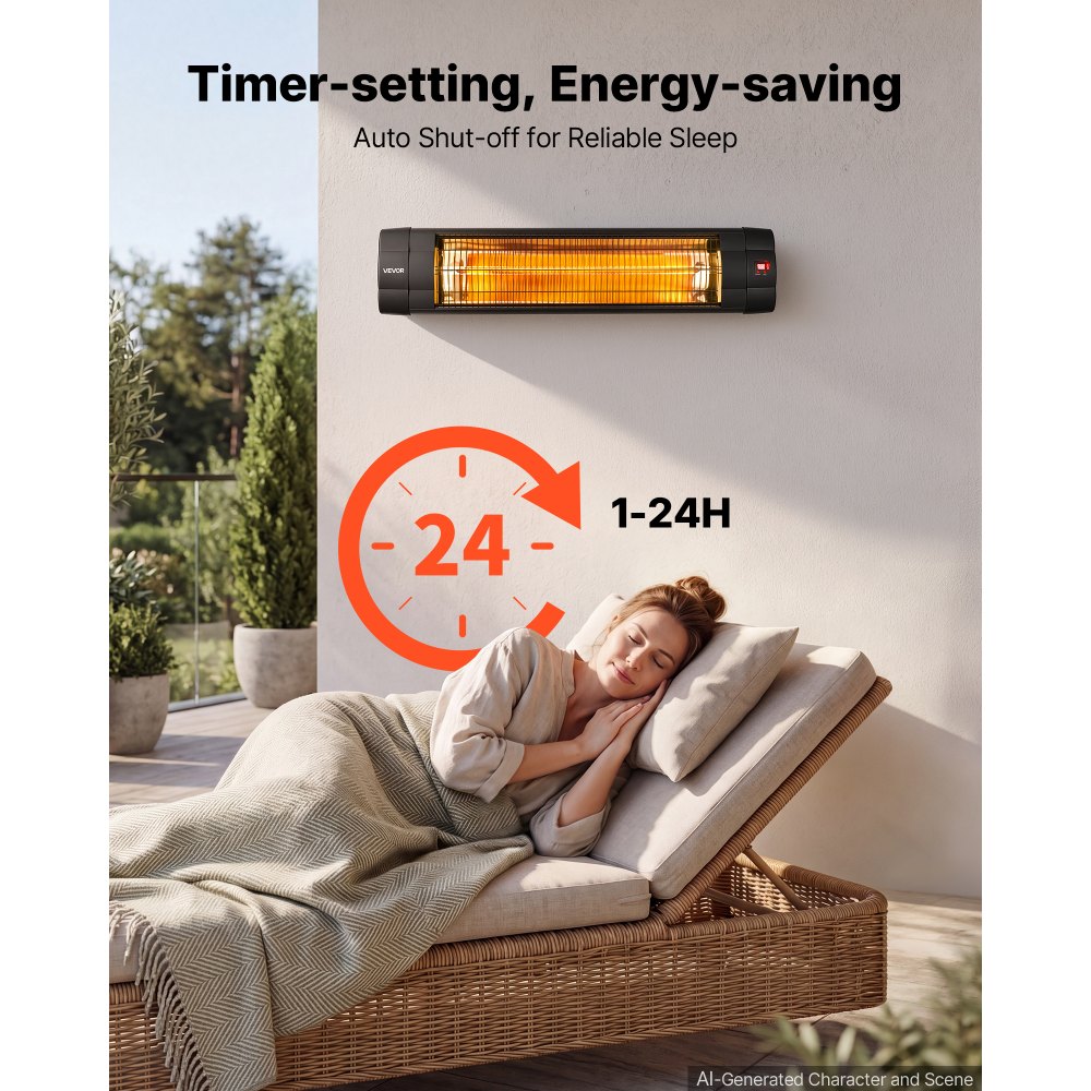 VEVOR Infraroodkachel 2500W Elektrische Infraroodkachel Wandmodel, Infraroodkachel voor Tuin, Terras, Balkon, Bedieningspaneel & Afstandsbediening, 3 Warmtestanden, 24-uurs Timer, Hittebestendig PP-materiaal