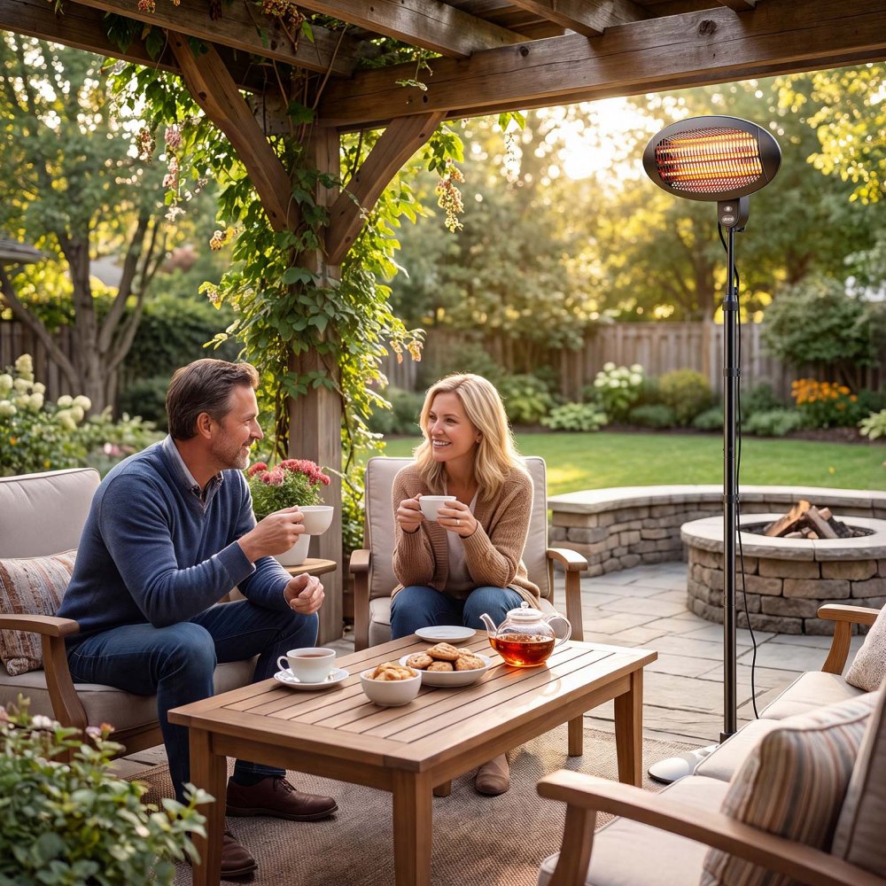 VEVOR Infraroodkachel 2000W 2-in-1 infraroodkachel met trekschakelaar, infraroodkachel voor tuin, terras en balkon, 3 warmtestanden, koudgewalst staal, met kwartsverwarmingselementen, wand- en vrijstaand model