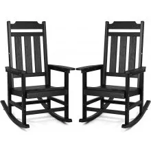 VEVOR 2-pack schommelstoel voor op de veranda, HIPS schommelstoel voor buiten, schommelstoel voor op het terras met hoge rugleuning en soepele armleuningen, ondersteunt tot 180 kg, voor tuin, balkon en veranda, zwart