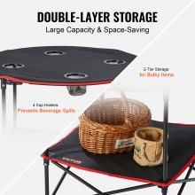 VEVOR folding table camping table 720x720x610 mm, foldable garden table 2-layer balcony table multi-purpose table with 4 cup holders 25 kg loadable camping table folding table portable Oxford fabric