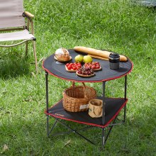 VEVOR folding table camping table 720x720x610 mm, foldable garden table 2-layer balcony table multi-purpose table with 4 cup holders 25 kg loadable camping table folding table portable Oxford fabric