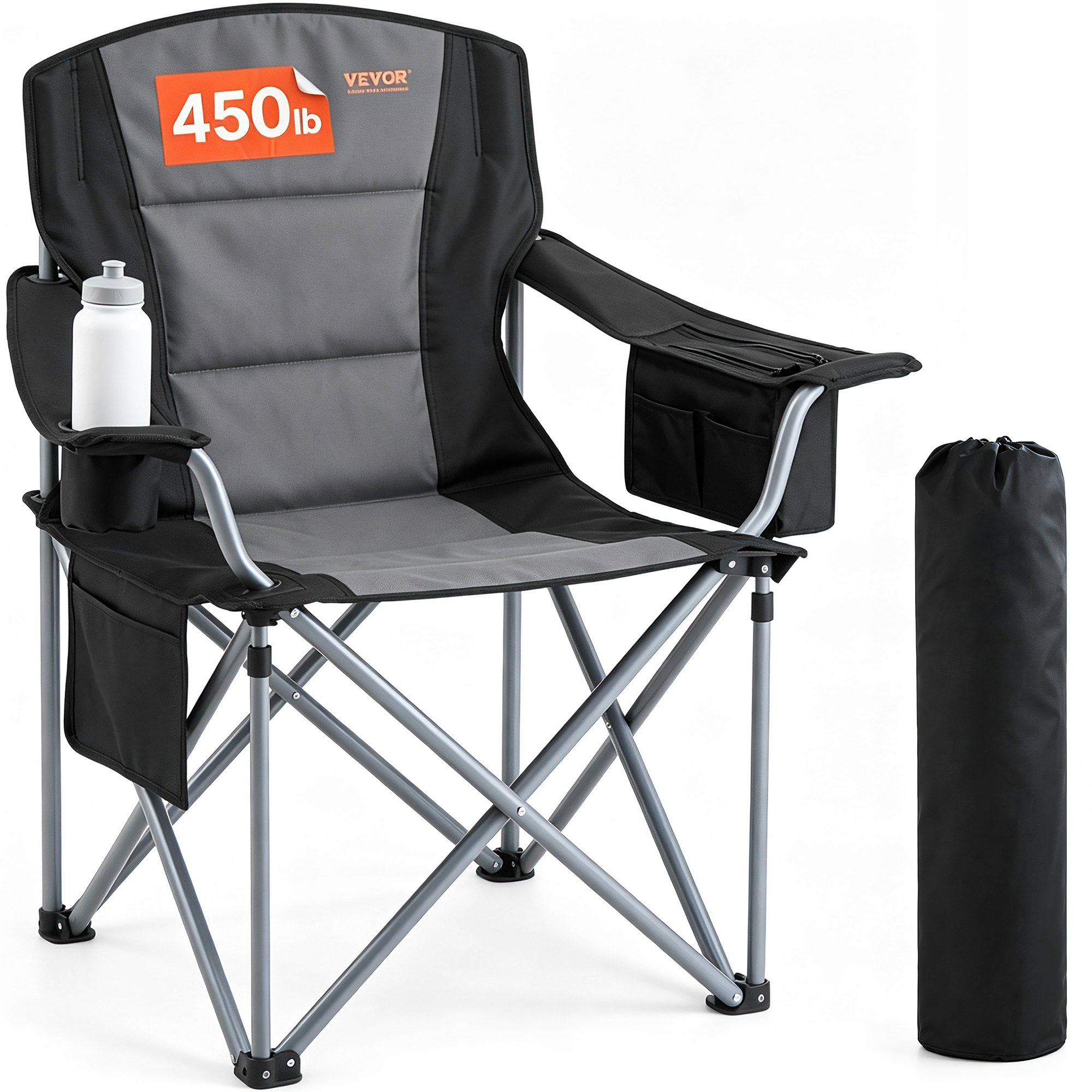 VEVOR Campingstoelen (Extra Groot) Klapstoel met een draagvermogen van 204 kg, Visstoel met gewatteerde rugleuning en armleuningen, Klapstoel met bekerhouder, zijvak en koeltas, voor buitenactiviteiten